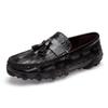 Fashion Genuine Leather Mens Casual Shoes Slip On Dress Loafers Men Large Size Driving Shoes Crocodile Pattern Business Formal Mocassins