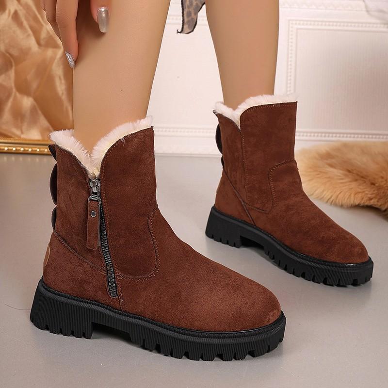 

Winter Cotton Boots Side Zipper Round Toe Suede Soft Sole Anti-slip Wear-resistant Mid-barrel Boots 42 коричневий