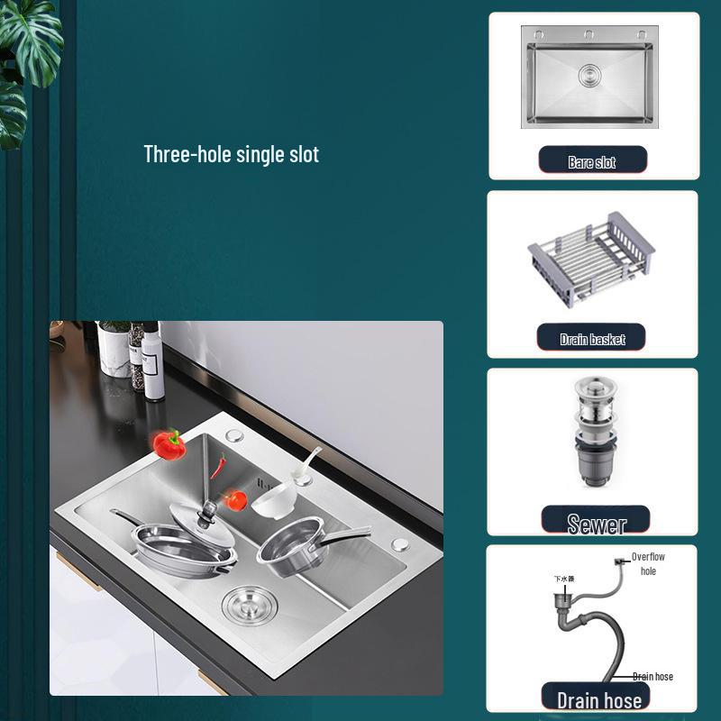 

Кухонная мойка из матовой нержавеющей стали с большой одинарной чашей и тремя отверстиями 60x45