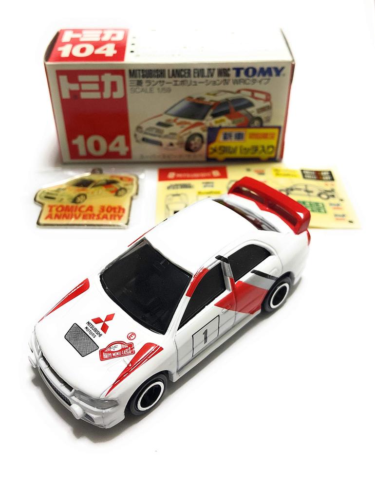 Tomica 104 Mitsubishi Lancer Evolution IV WRC Type Red Box Logo Blue Made in China No.