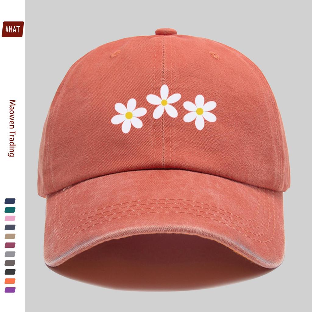 Pc White Daisy Print Baseball Cap Cute Headwear Comfortable Lightweight Papa Hat Adjustable Strap Truck Driver Sun Hat Vin