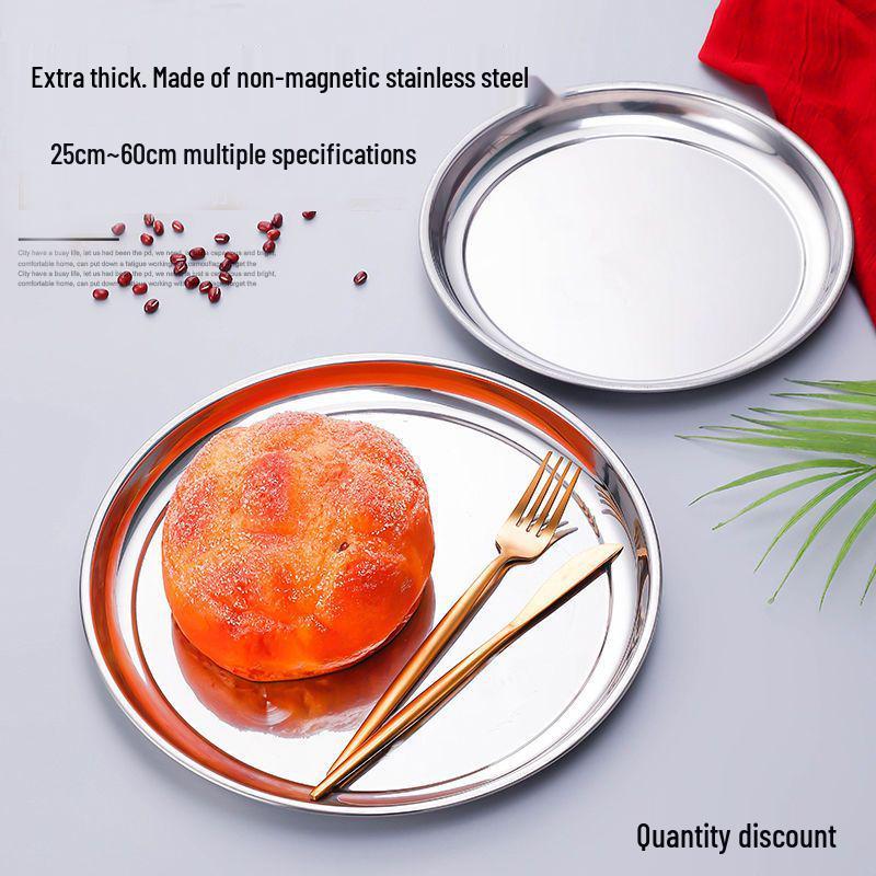 Large Thickened Stainless Steel Round Tray for Hotels and Home