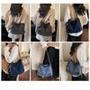 Vintage drawstring denim bucket bag women's shoulder messenger bag