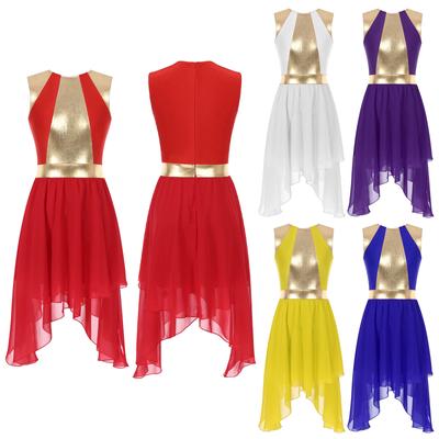 Women Long Sleeve Praise Dance Dress Irregular Pleated Swing Skirt Latin Ballroom Dance Dress Lyrical Dancewear