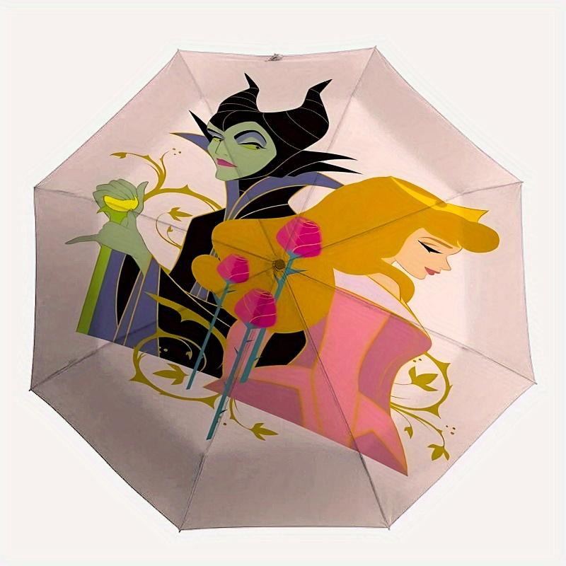 Maleficent, Aurora Automatic Opening and Closing Umbrella - 8 Ribs Portable Folding Umbrella with Plastic Handle, Suitable for Leisure and H