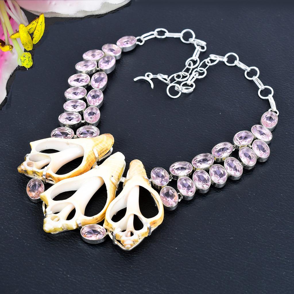 Sea Shell, Kunzite Gemstone 925 Sterling Silver Jewelry Necklace 18" KG-1843