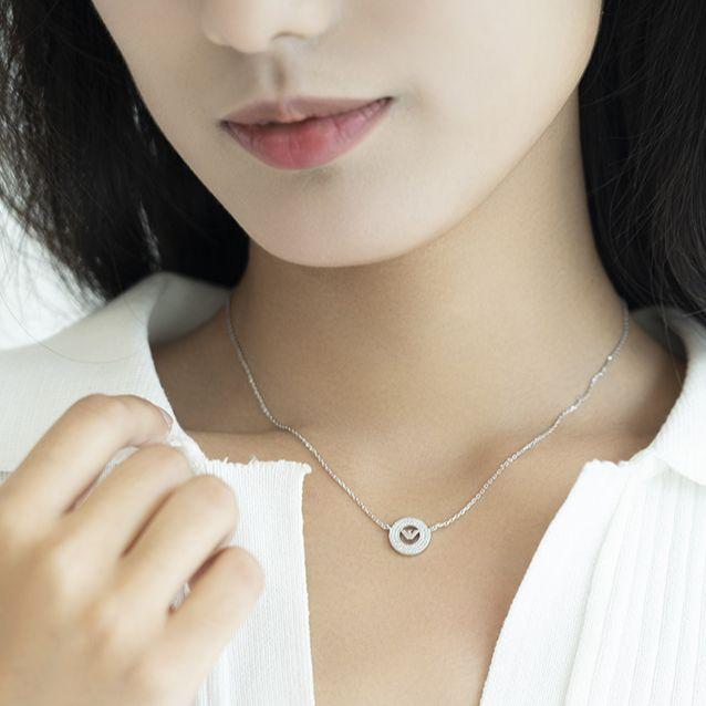 Emporio Armani Ferris Wheel Circular Ring Eagle Logo Zircon Necklace Women necklace Silver EG3585040