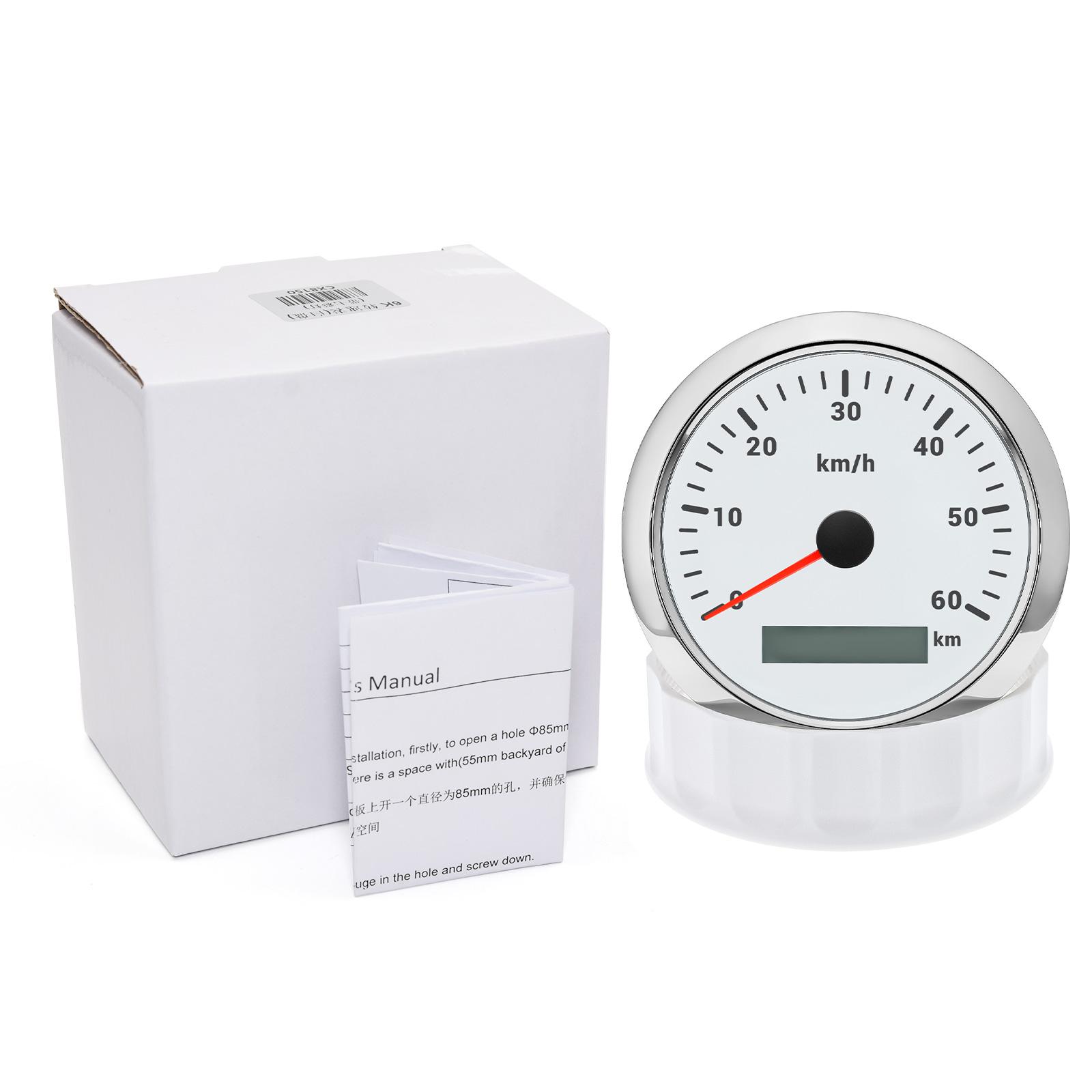 ized Waterproof Marine Boat Car 85mm Speedometer 0~60kmh Pulse Signal Speed Gauge Meter With 7 Colors Backlight 12V/24V NO GPS 60KMH WS