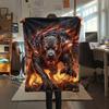 Flame Tiger Horse Dog Death Print Flannel Blanket,High Quality Comfortable for All Seasons,Home Decor,Warmth and Comfort,Perfect for Christmas Gifts