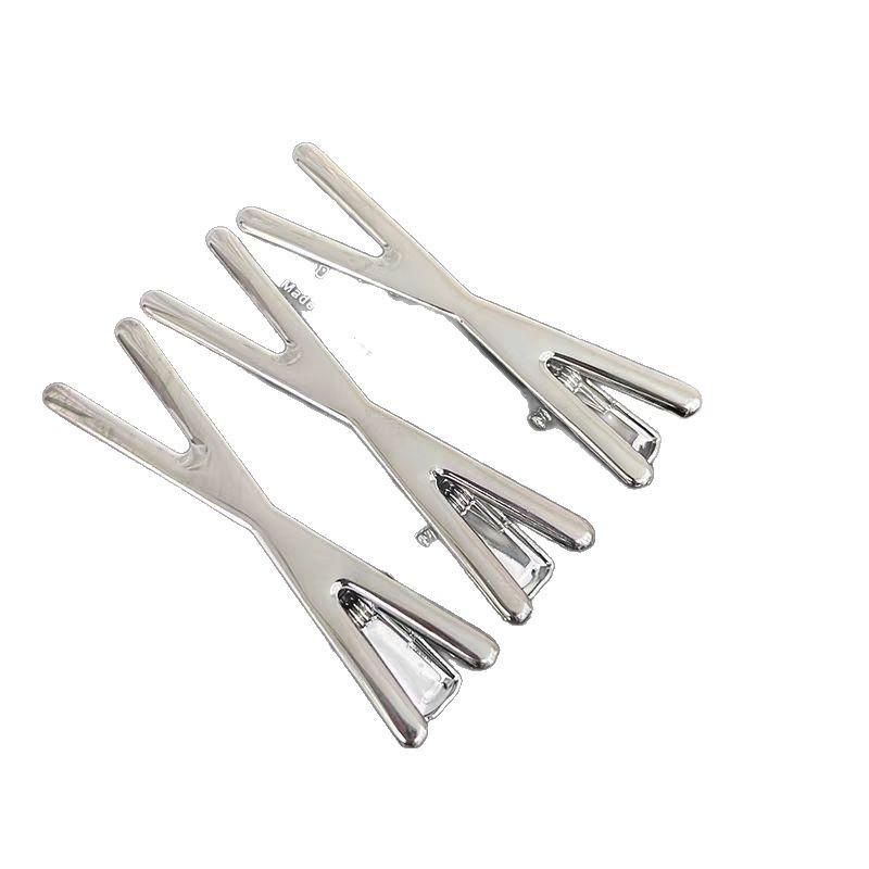 Silver Hollow Metal Hairpin for Women - Duckbill Clip for Forehead & Side Bangs