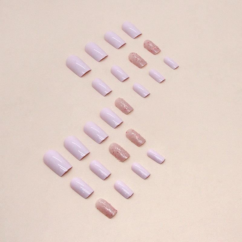 Medium and long pink and white girl glitter pink sequins fake nails eraser pink and white solid color wearing nail pads