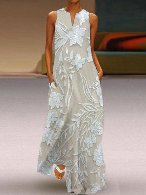 New summer women's D printed sleeveless V-neck dress