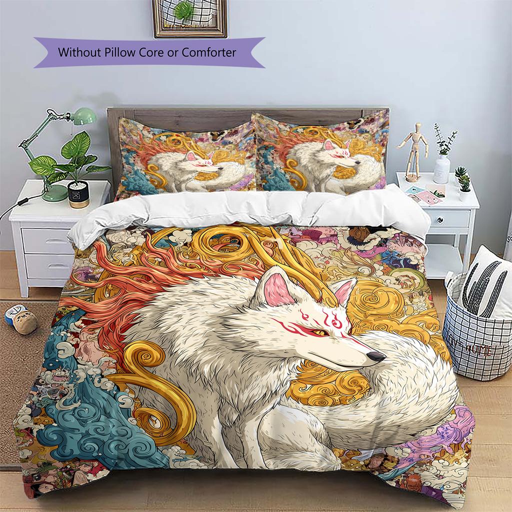 Nine-Tailed Fox Pattern Bedding Home Decoration Birthday Gift (1 * duvet cover + 2 * pillowcase, without core)