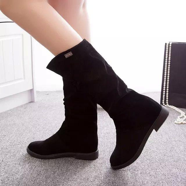 

Autumn new inner heightening boots women s tall boots Martin boots fleece matte round head skinny legs women s shoes 40 чорний