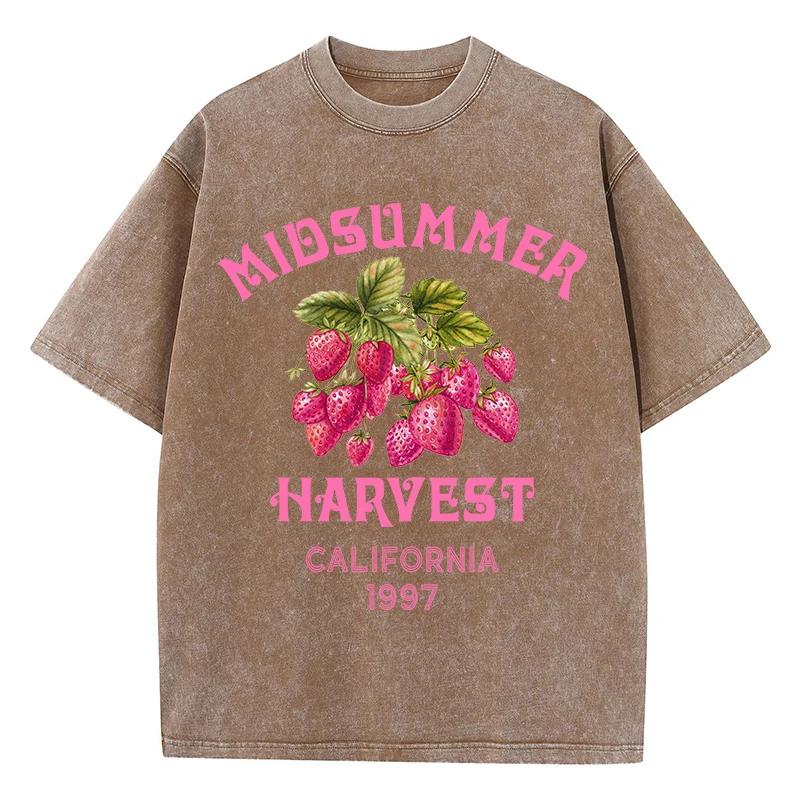 Chaokebang Heren Katoenen T-shirt California Aardbei Print Gewassen T-shirt Comfortabel Rond Hals Top Herenk Zomerkleding 3XL