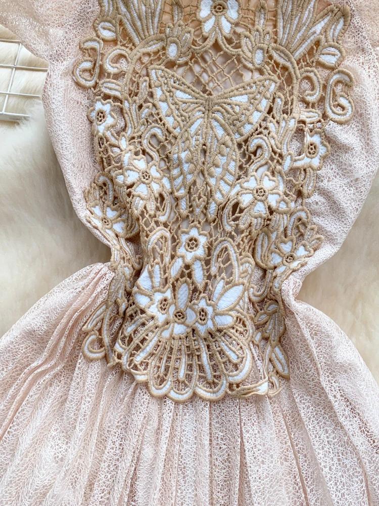 French Vintage Luxury Embroidery Dress Women Slim Wedding Evening