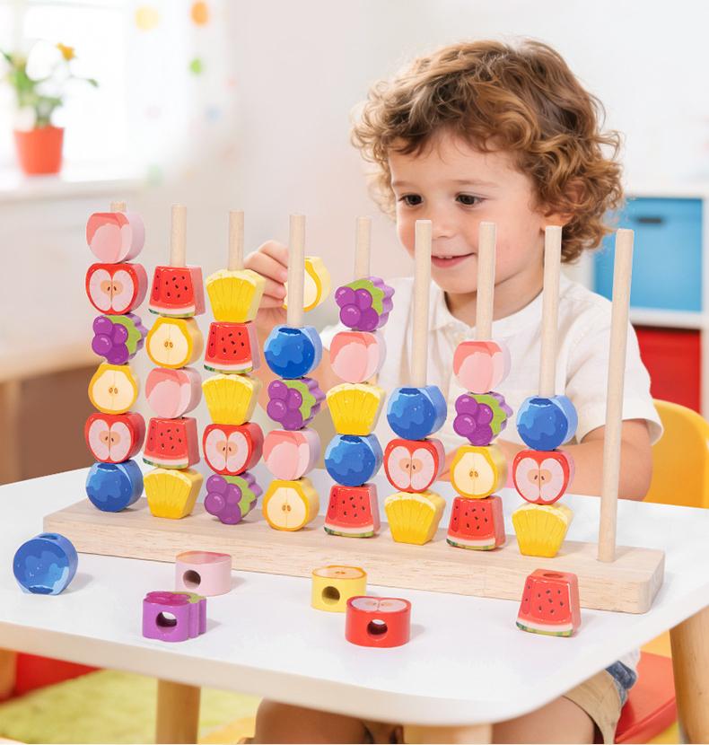 Kinder Lernspiel Früchteform Ringspiel Farberkennung Puzzle Bausteine Spielzeug für Kinder Kognitive Entwicklung