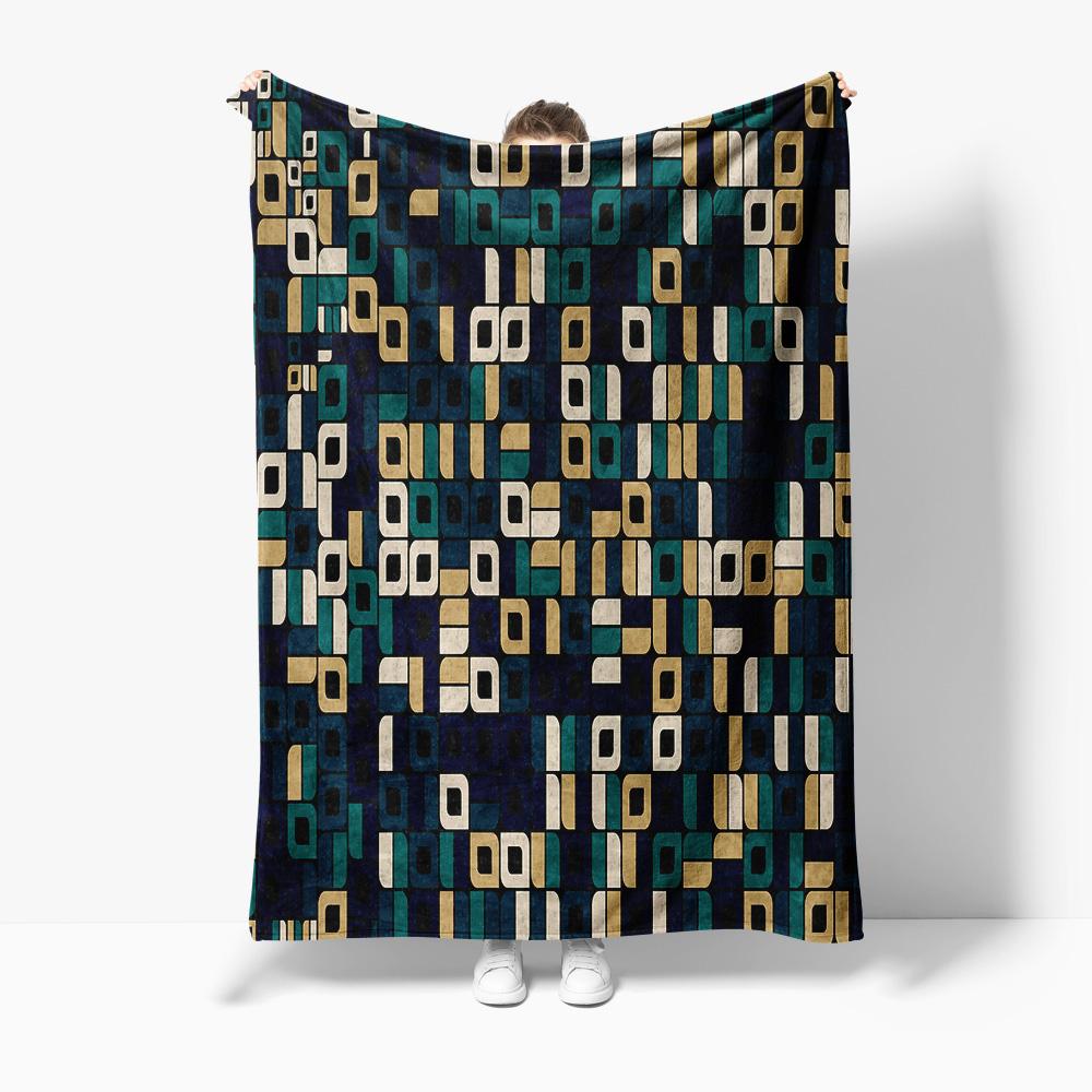 

Dark Blue Geometric Square Blanket for Sofa Bed Travel Camping Living Room Office Conditioning Blanket for All Seasons Gifts 75x100cm