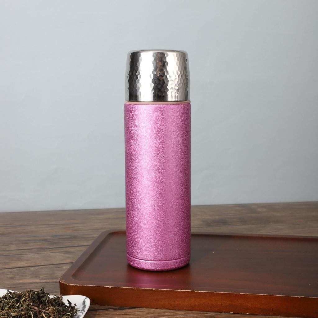 High-Value Titanium-Covered Double-Layer Thermos Cup Portable Hammer-Pattern Vacuum Stewed Teacup Light Luxury High-End Business Gift Cup