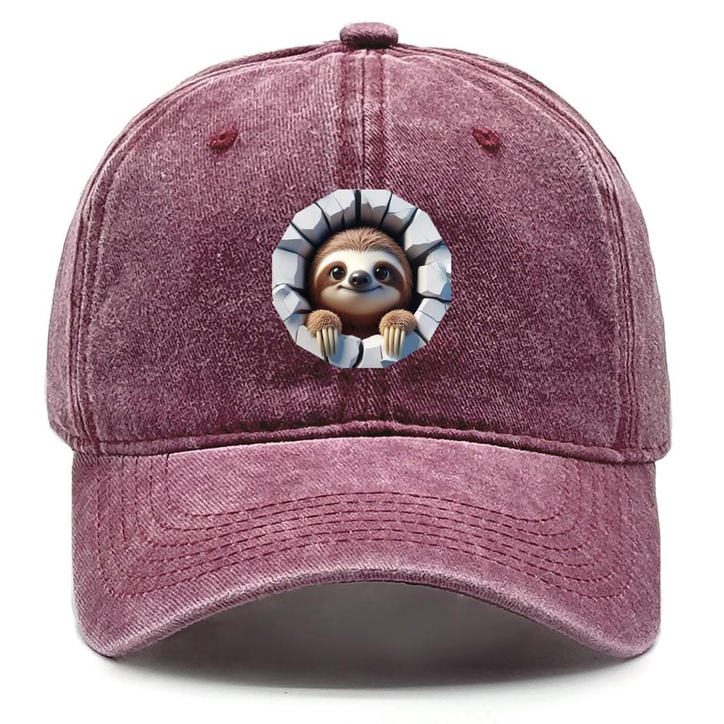 Smiling Sloth Print Adjustable Baseball Hat, Animal Trucker Hat Sporting Headwear Sun Protection Unisex Snapback Baseball Hat