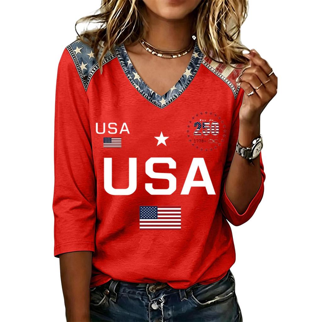Long Sleeve Shirts for Women Womens Long Sleeve Tops Long Sleeve T Shirt Women Long Sleeve Going Out Tops for Women USA Flag Print V Neck Casual Shirt