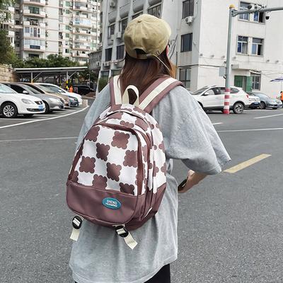 Plaid Schoolbag Female Junior High School Student Versatile High School Large Capacity Biscuits Simple Backpack