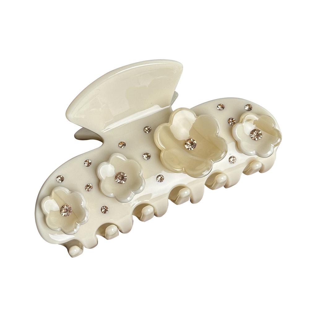 Elegant Floral Design Medium Acetate Hair Clip With Sparkling Diamonds For Women