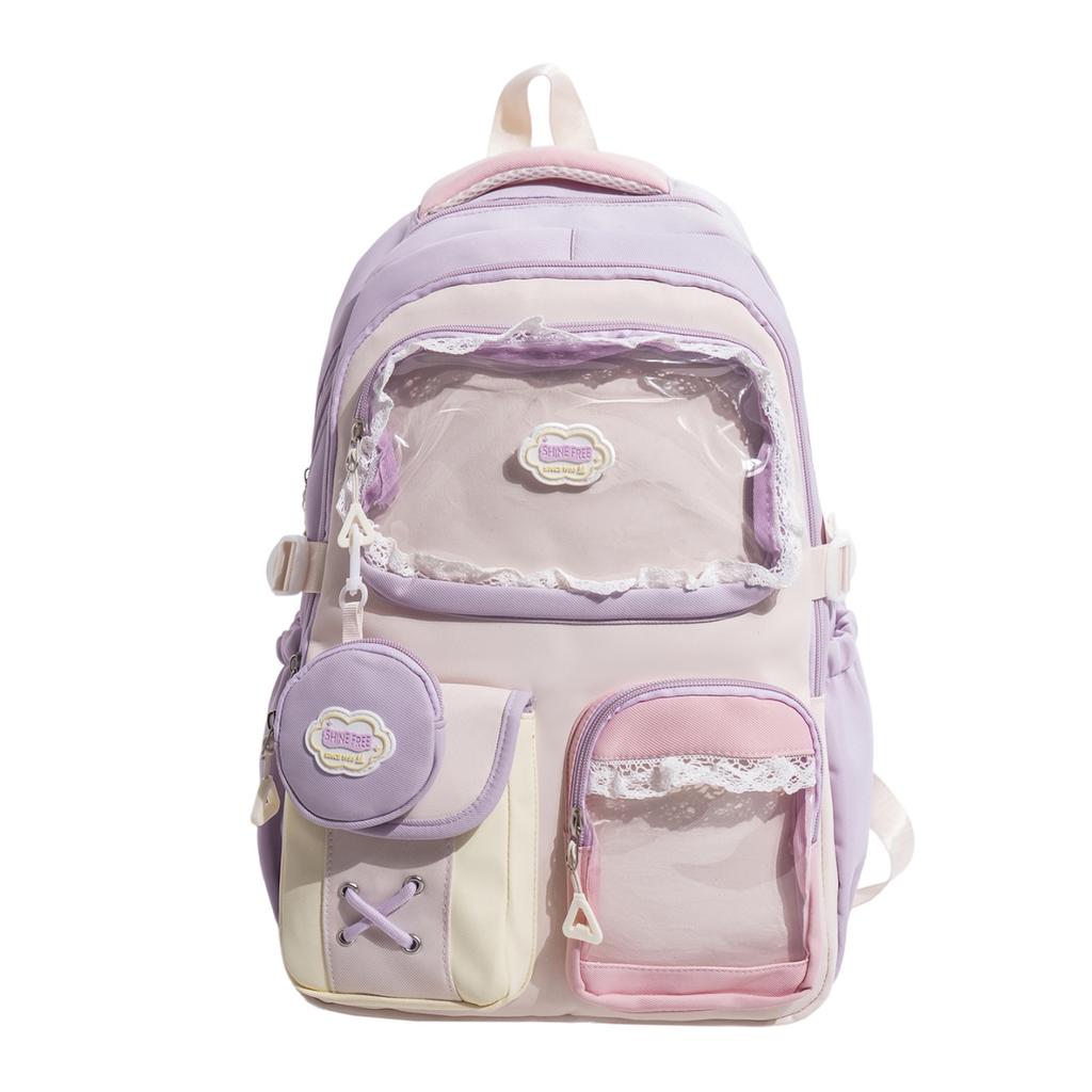 Schoolbag Japanese and Korean style cute girl heart high value transparent contrasting color large capacity junior high school students backpack 