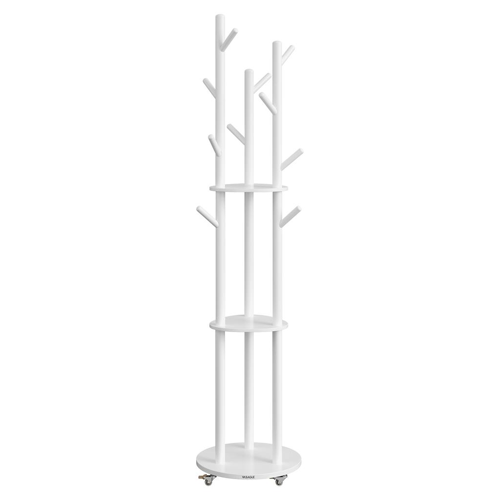 VASAGLE Freestanding Coat Rack Stand, Coat Tree with 11 Hooks, 3 Shelves, 4 Removable Wheels, for Hallway, Bedroom, Living Room, Ink Black RCR023B01
