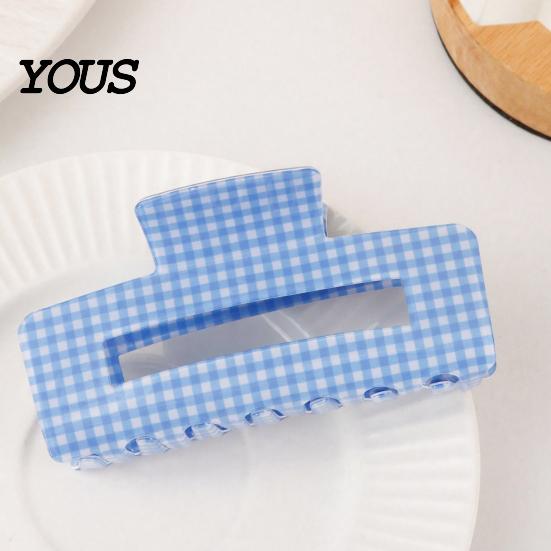 Long Hair Claw Back Head Claw, Hollow Square Large Clip, Plaid Print Accessory Anti-Slip Teeth for Daily Wear Medium