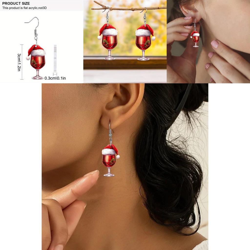 Holiday Acrylic Wine Glass Stud Earrings With Silver Posts For Gift Giving