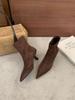 Pointed high-heeled thin short boots autumn temperament square buckle suede elastic short boots women's boots