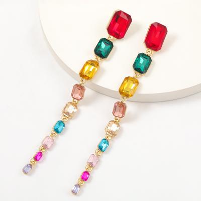 Fashion Color Diamond Square Glass Diamond Long Earrings Women's Party Earrings