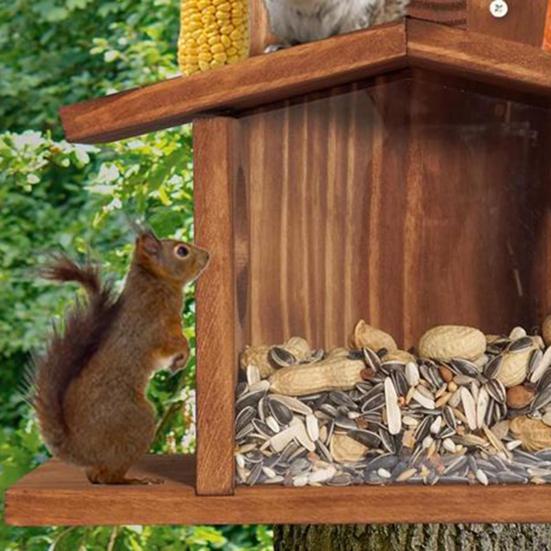 Squirrel Feeder Chipmunk Picnic Table Feeder with Corn Cob Holder Wooden Squirrel House Outdoor Squirrel Feeder Garden Decor