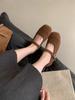 French retro square head woolen single shoes for women's autumn and winter new velvet Mary Jane shoes for women's flat-bottomed fluffy shoes