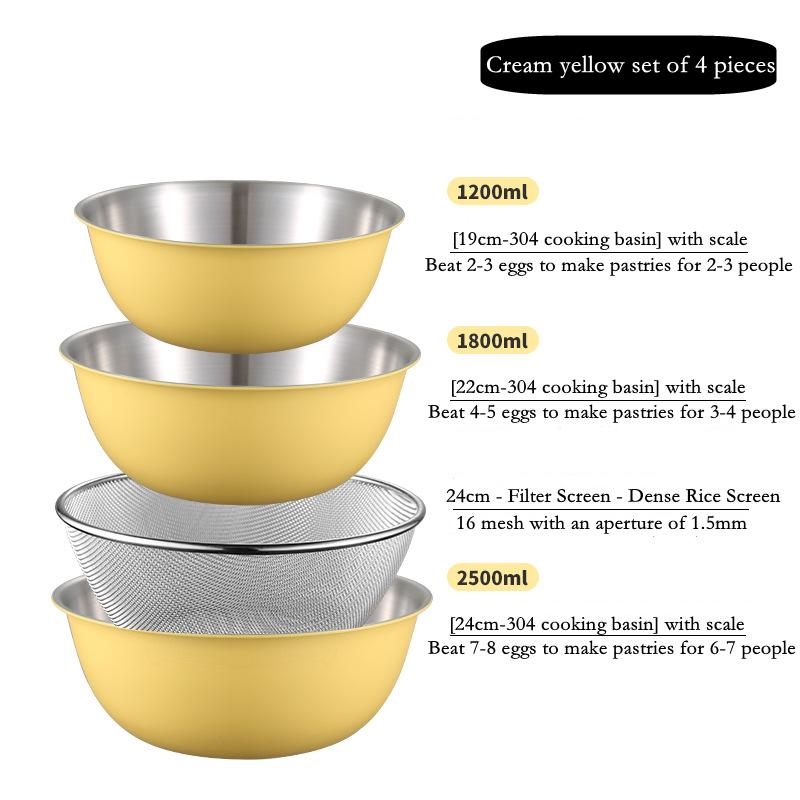 New 304 Stainless Steel Salad Mixing Bowl Sets Egg Beater Basin Dough Food Container Kitchen Fruit Vegetable Whisking Salad Bowl Set