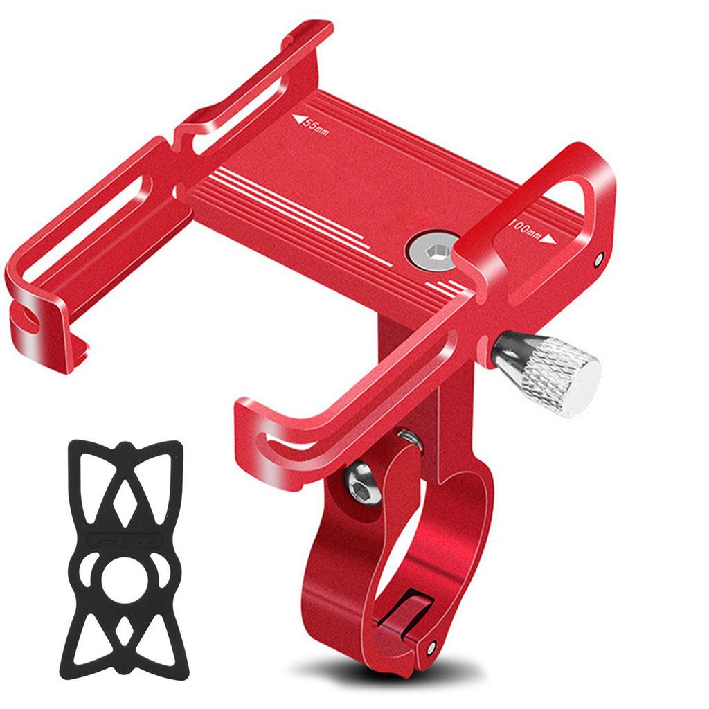 Aluminum Alloy Bike Phone Holder Universal Bike Phone Mount Motorcycle Phone Holder with Silicone Buckle Fastener Red