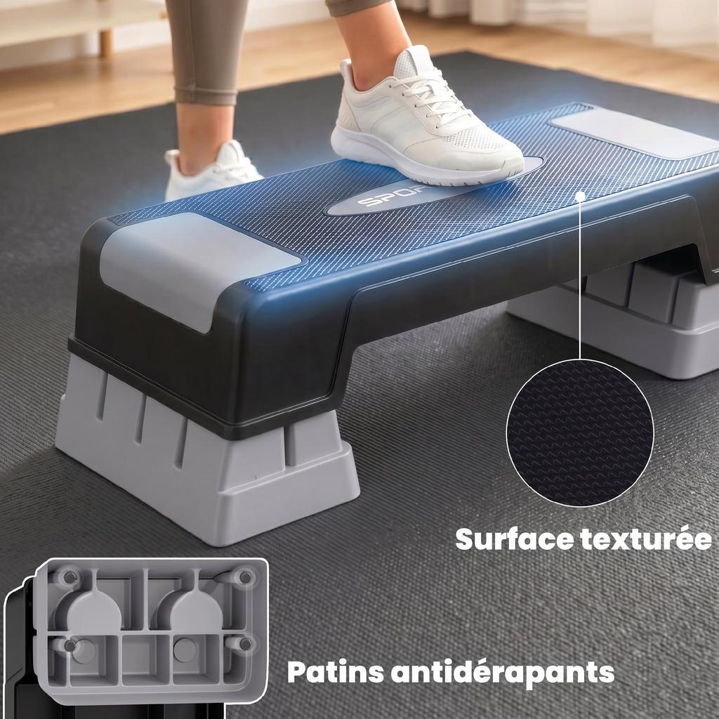 Aerobic Fitness Stepper, 3-Level, Adjustable Height 12/17.5/22.5 cm, Non-Slip, 250 kg Load, Gray