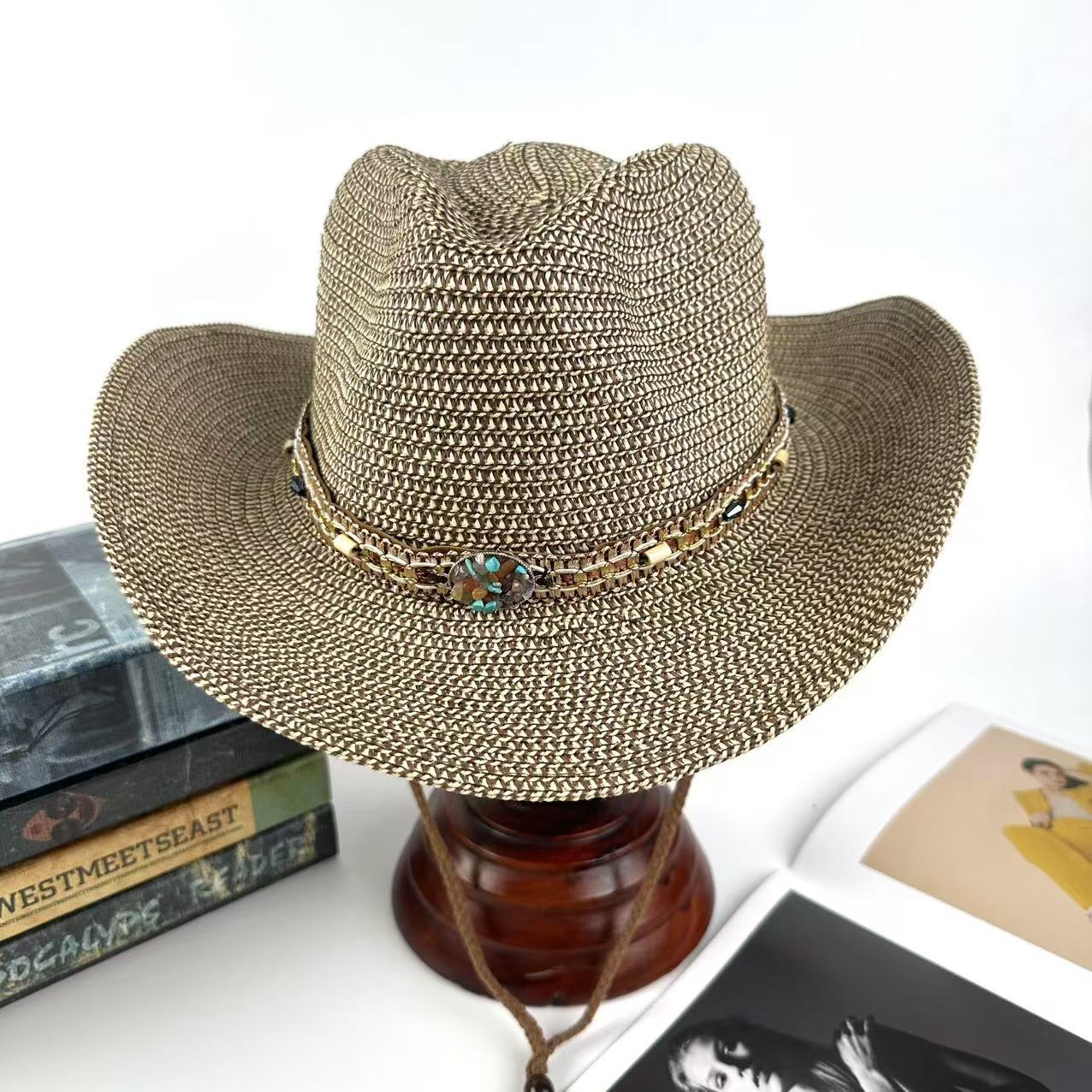 

Woven Straw Hat New Accessories Boutique Top Hat Outdoor Breathable Sunshade Sun Protection Hat Beach Bucket Hat Men M（56-58cm） темно-коричневого кольору