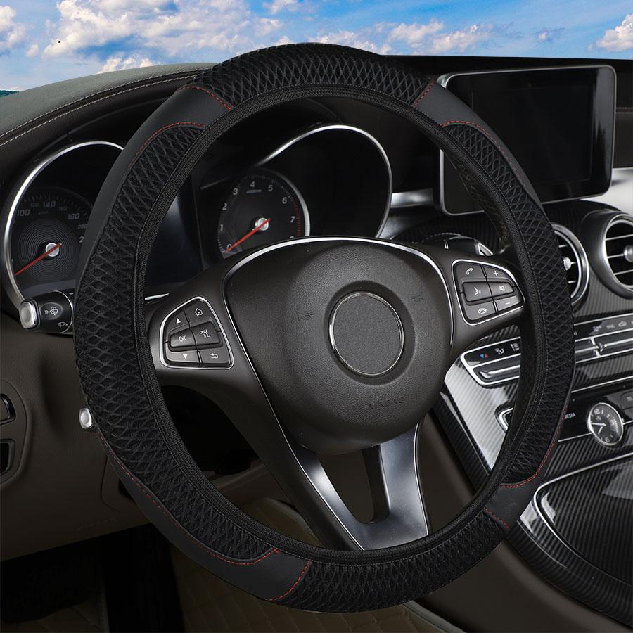 Car Steering wheel cover 3D Embossed No Inner Ring Car Steering Wheel Cover - Breathable Carbon Fiber Auto Parts Accessory