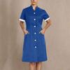 Housekeeping Uniform Dress Womens Button Down Scrub Dresses Short Sleeve Lapel Nursing Shirt Dress with Pockets