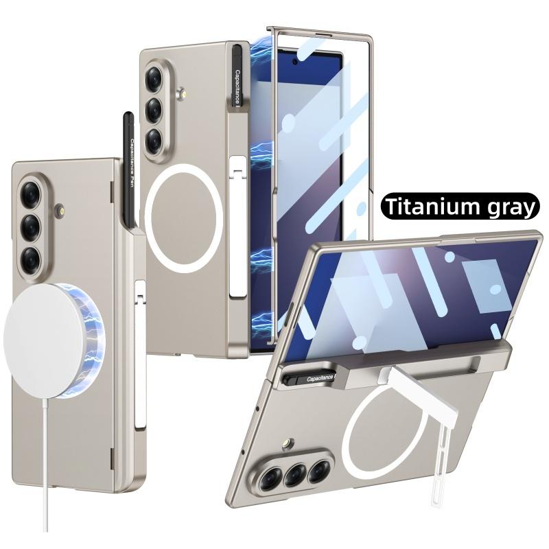 Magnetic Hinge Protection Kickstand Full Body Pen Slot Case for Samsung Galaxy Z Fold7 with Screen Glass Film +Stylus Pen