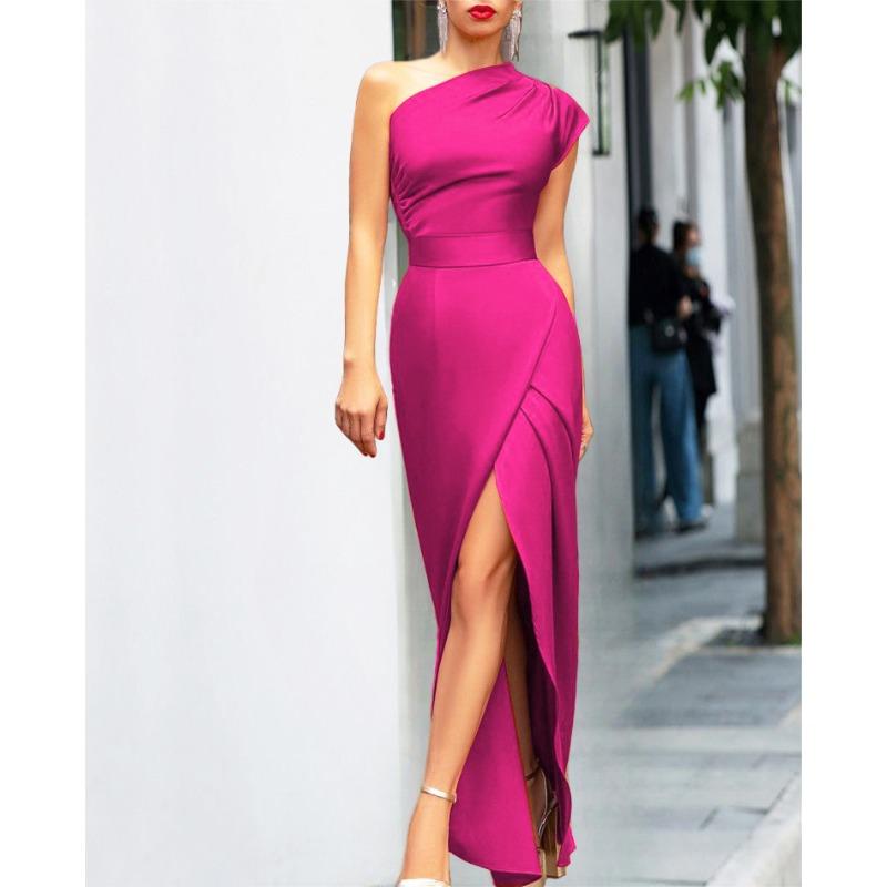 New women s clothing single shoulder high waist front split temperament dress hot dress dress S