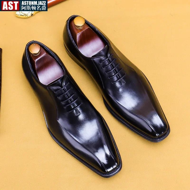Italian Luxury High Quality Elegant Male Natural Genuine Leather Social Shoes Office Career Business Formal Solid Oxfords Shoes