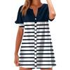 Women Fashion Casual V-neck Short Sleeve Button Stripe Print Dress