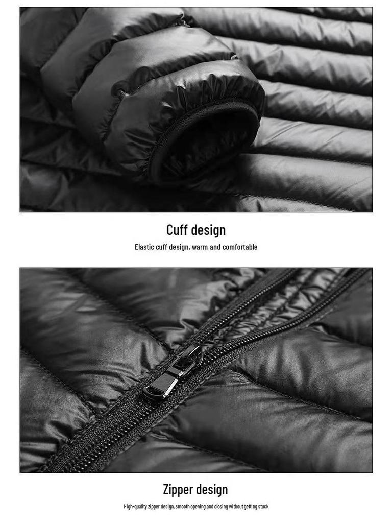 Men's 2025 Lightweight Warm White Duck Down Jacket with Stand Collar