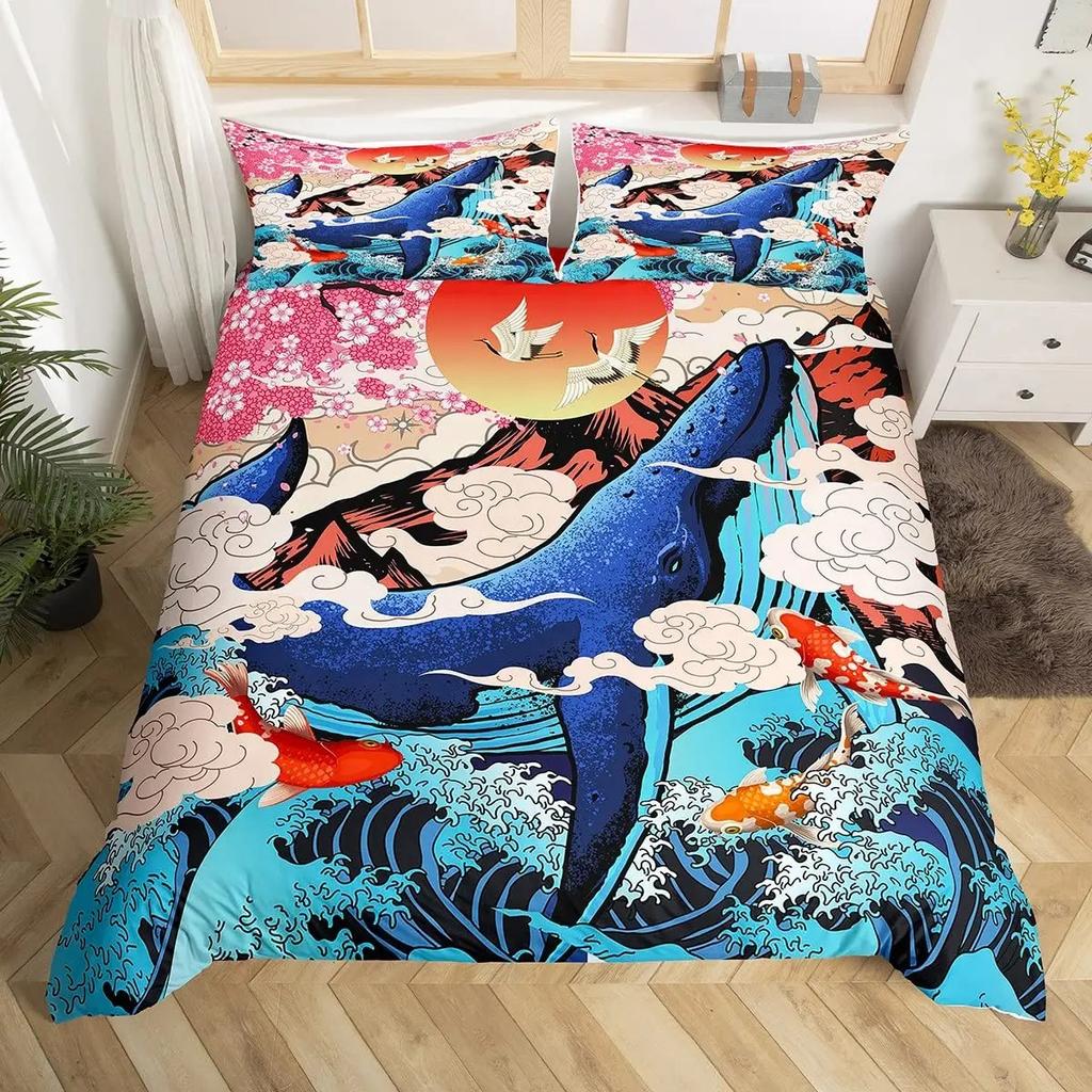Comforter Nautical Sailing Whale Bedding Set 2-3Pcs Bedroom Set Single Double Size For Adult Boy Girl