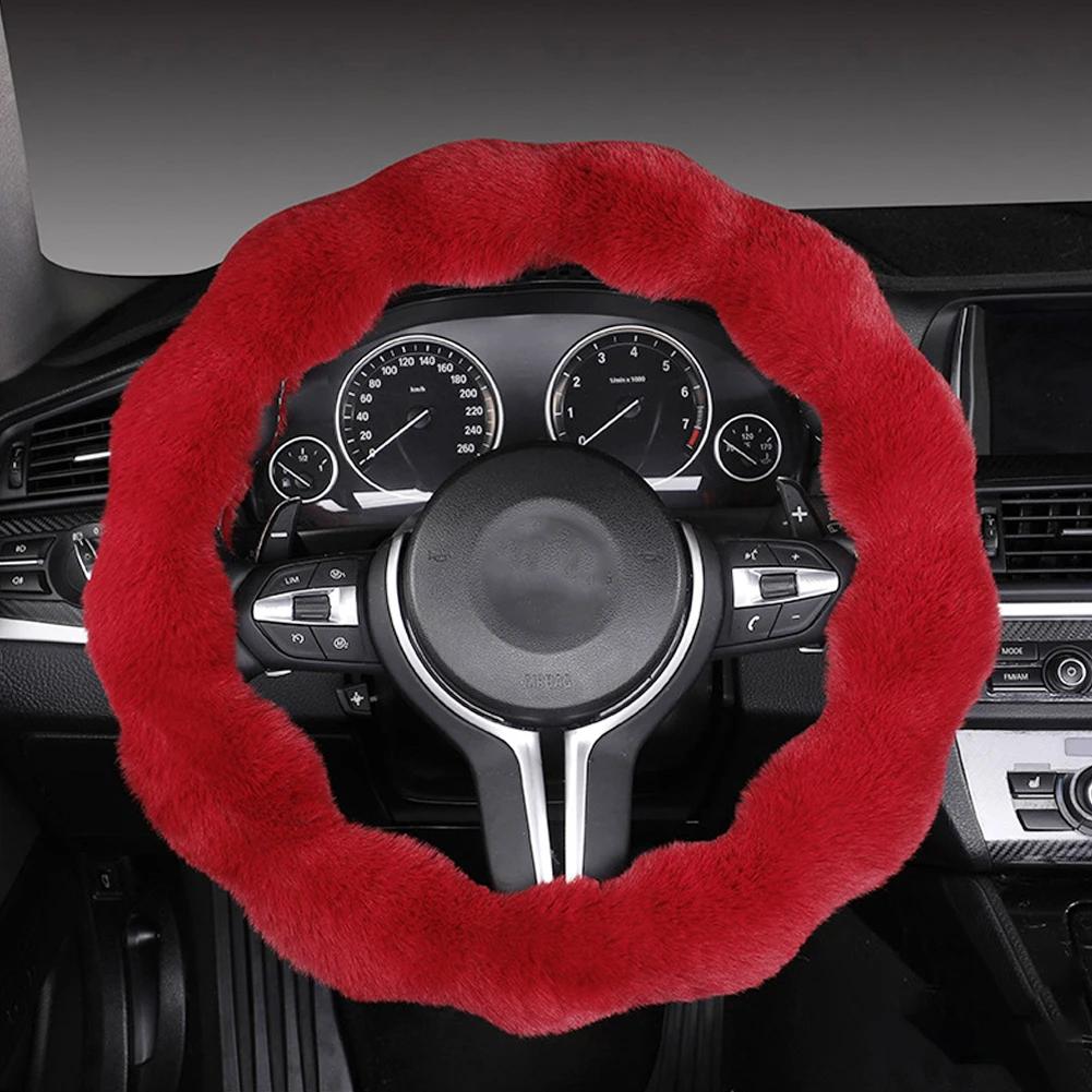 Soft Fluffy Car Steering Wheel Cover Plush Winter Warm Steering Qheel Grip Cover Non-Slip Steering Wheel Protector Car Steering