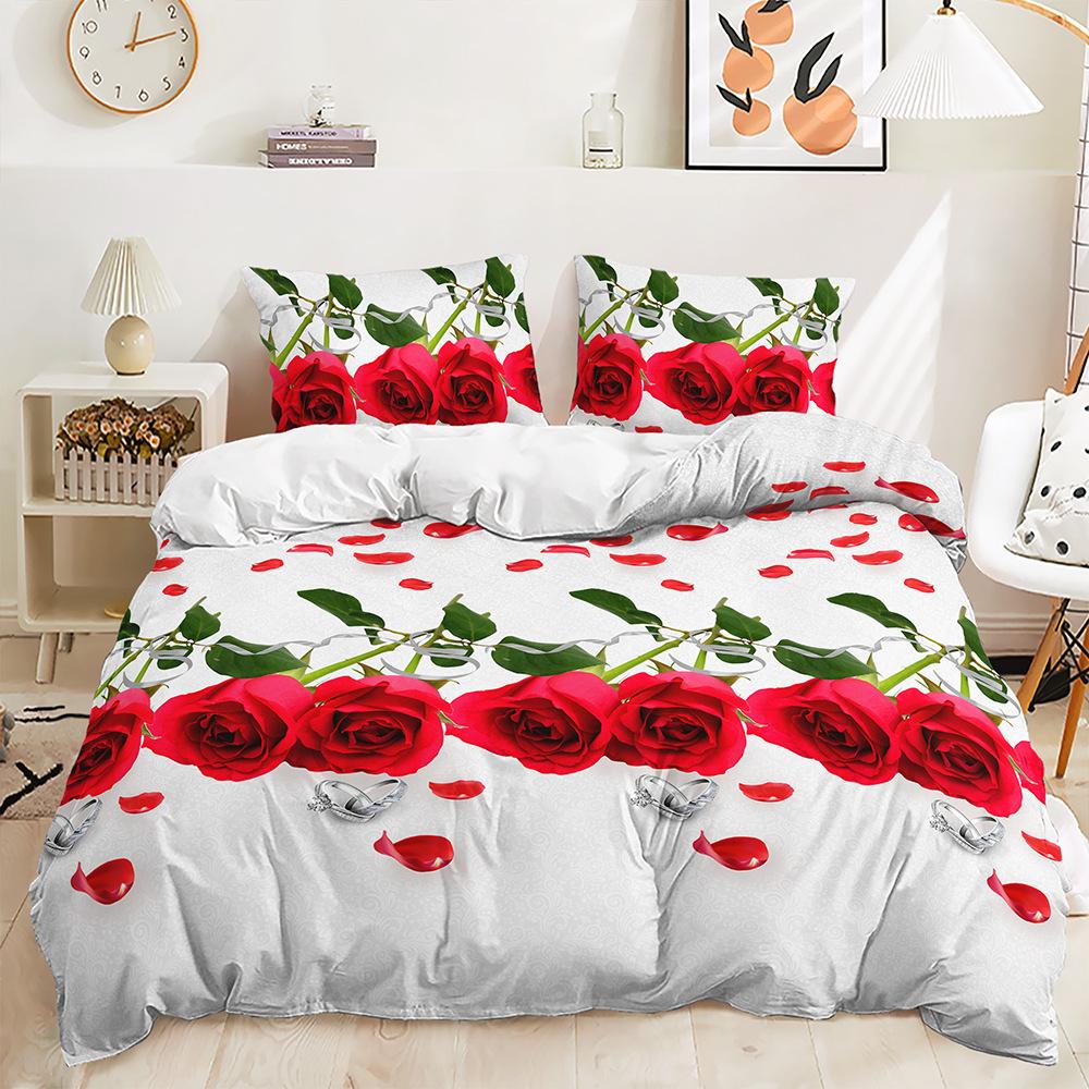 Bed Three-Piece Rose Valentine'S Day Kit Love Wedding Quilt Cover Two-Piece Bedroom