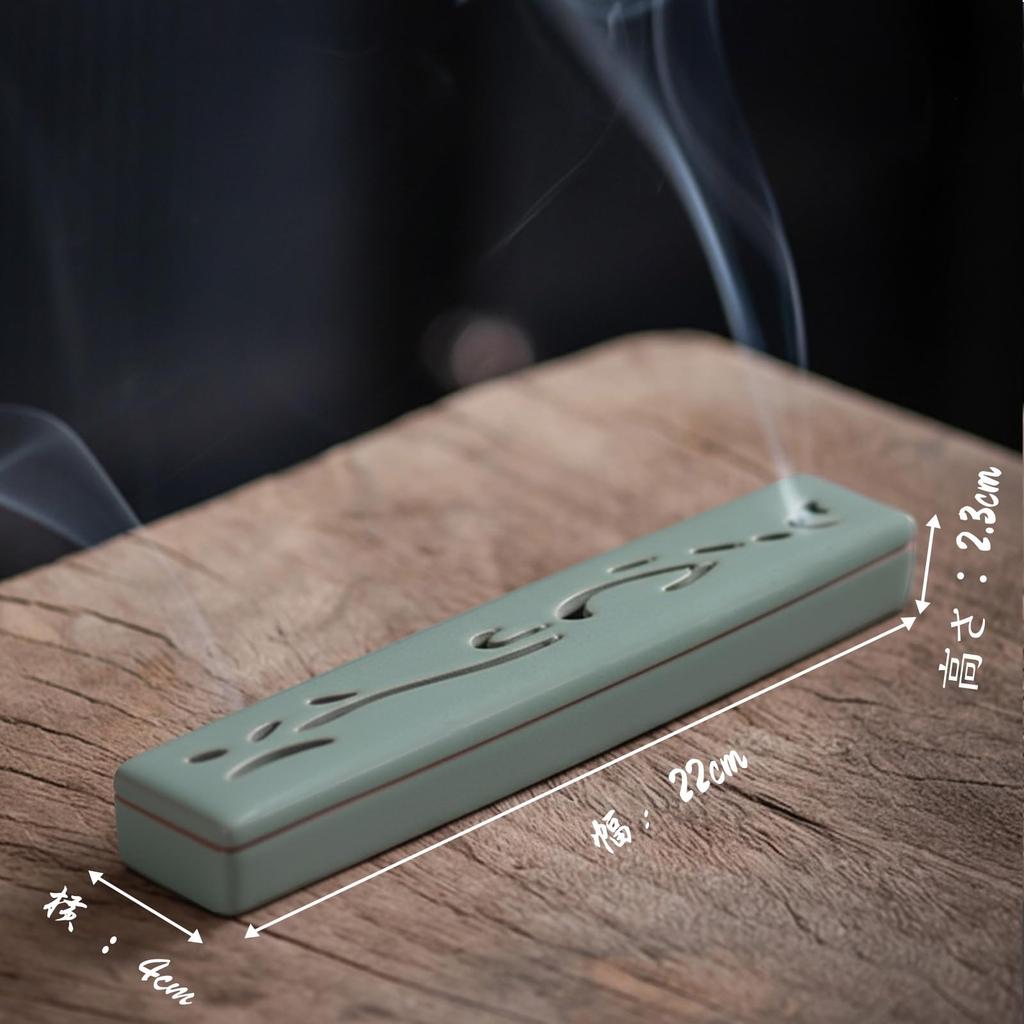 Ceramic Incense Burner with Lid, Horizontal Incense Holder, Buddhist Altar Accessories (Blue)